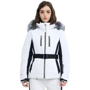 Ski Jacket White Coat Mountain Belted Waterproof Warm Winter